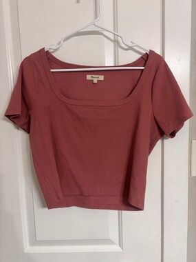 Madewell Ribbed Square-Neck Crop Top - Mauve Size XL but fits like a Large